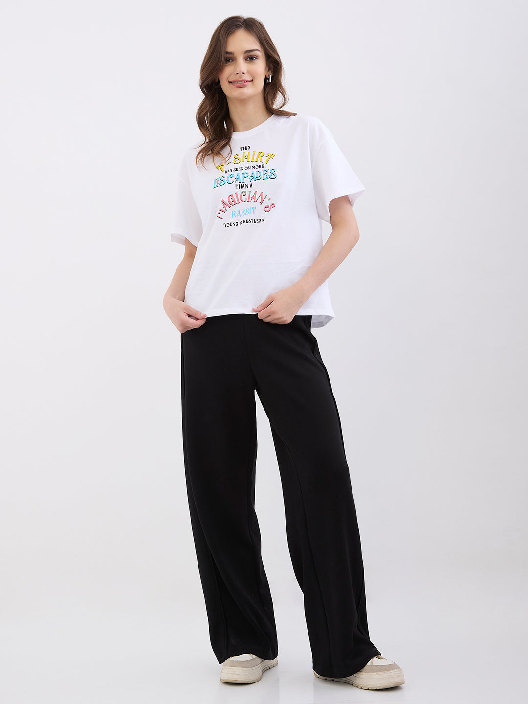 Spykar Black High Rise Wide Leg Casual Knit Track Pants For Women