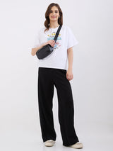 Women Trackpant Wide Leg Black High Rise