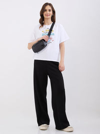 Women Trackpant Wide Leg Black High Rise