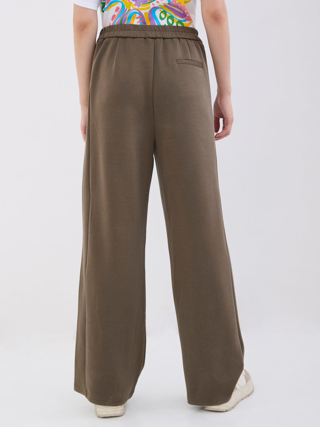 Spykar Olive Green High Rise Wide Leg Casual Knit Track Pants For Women