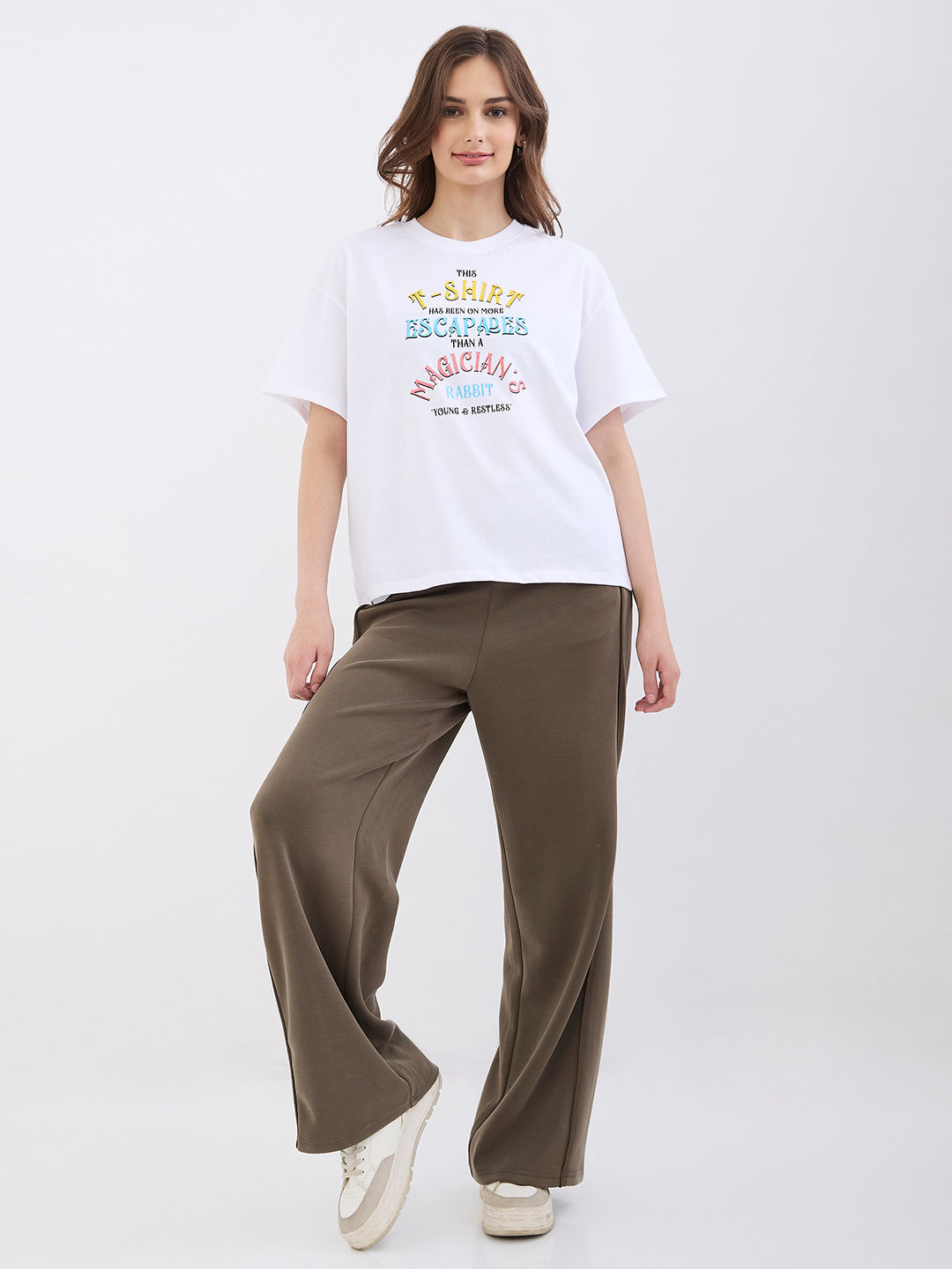 Spykar Olive Green High Rise Wide Leg Casual Knit Track Pants For Women