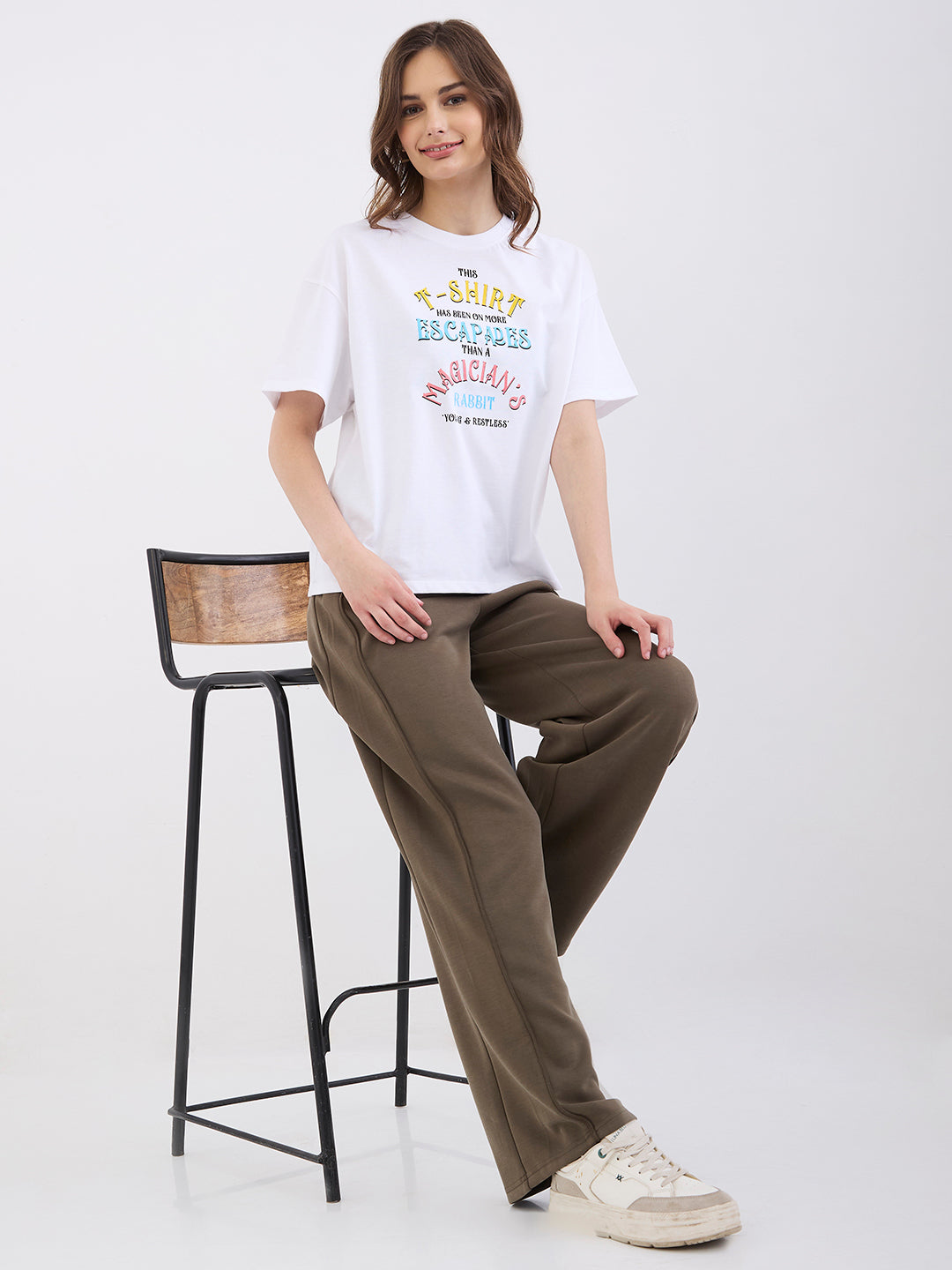 Spykar Olive Green High Rise Wide Leg Casual Knit Track Pants For Women
