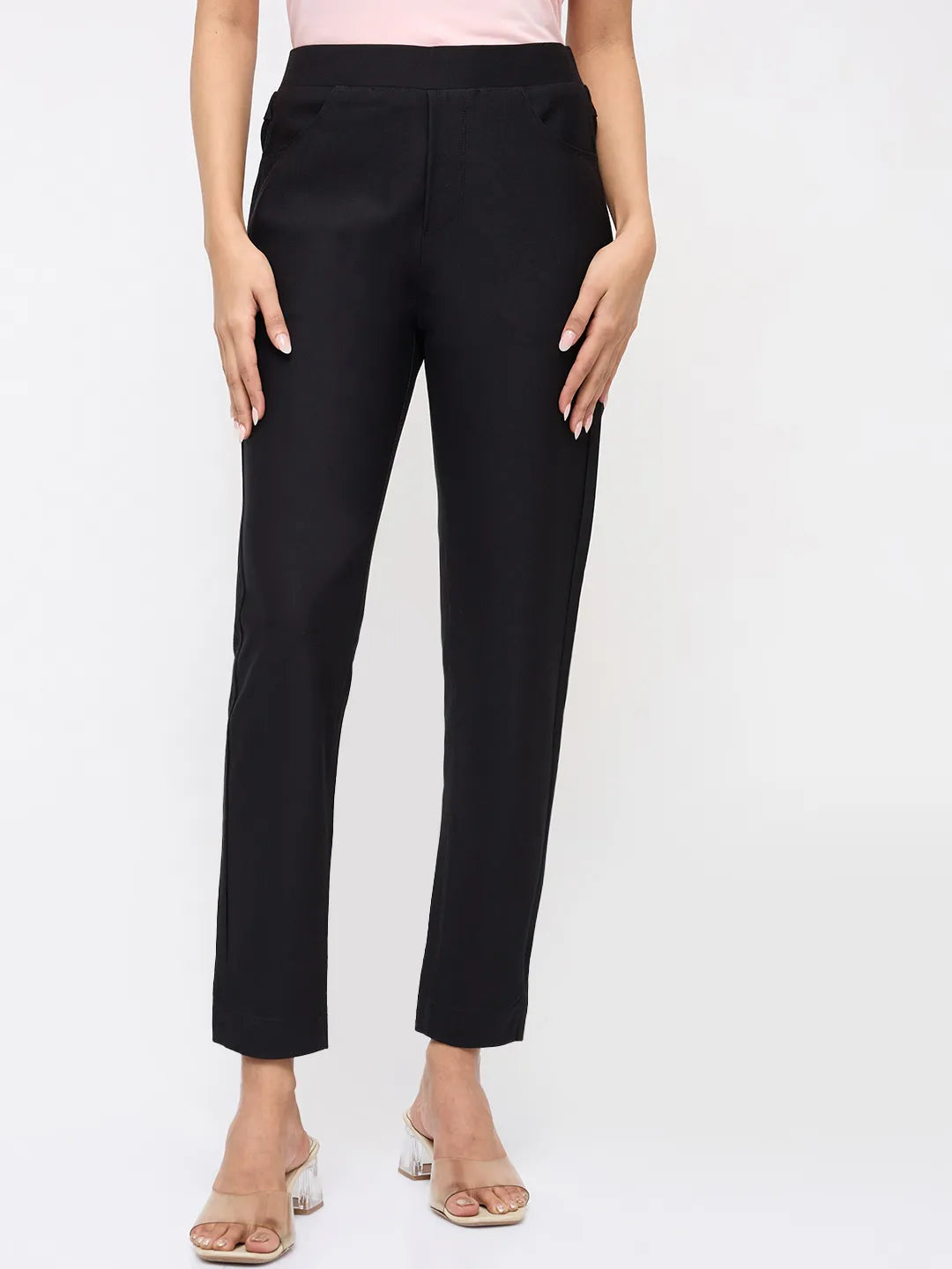 Women Trackpant Slim Fit Black High Rise