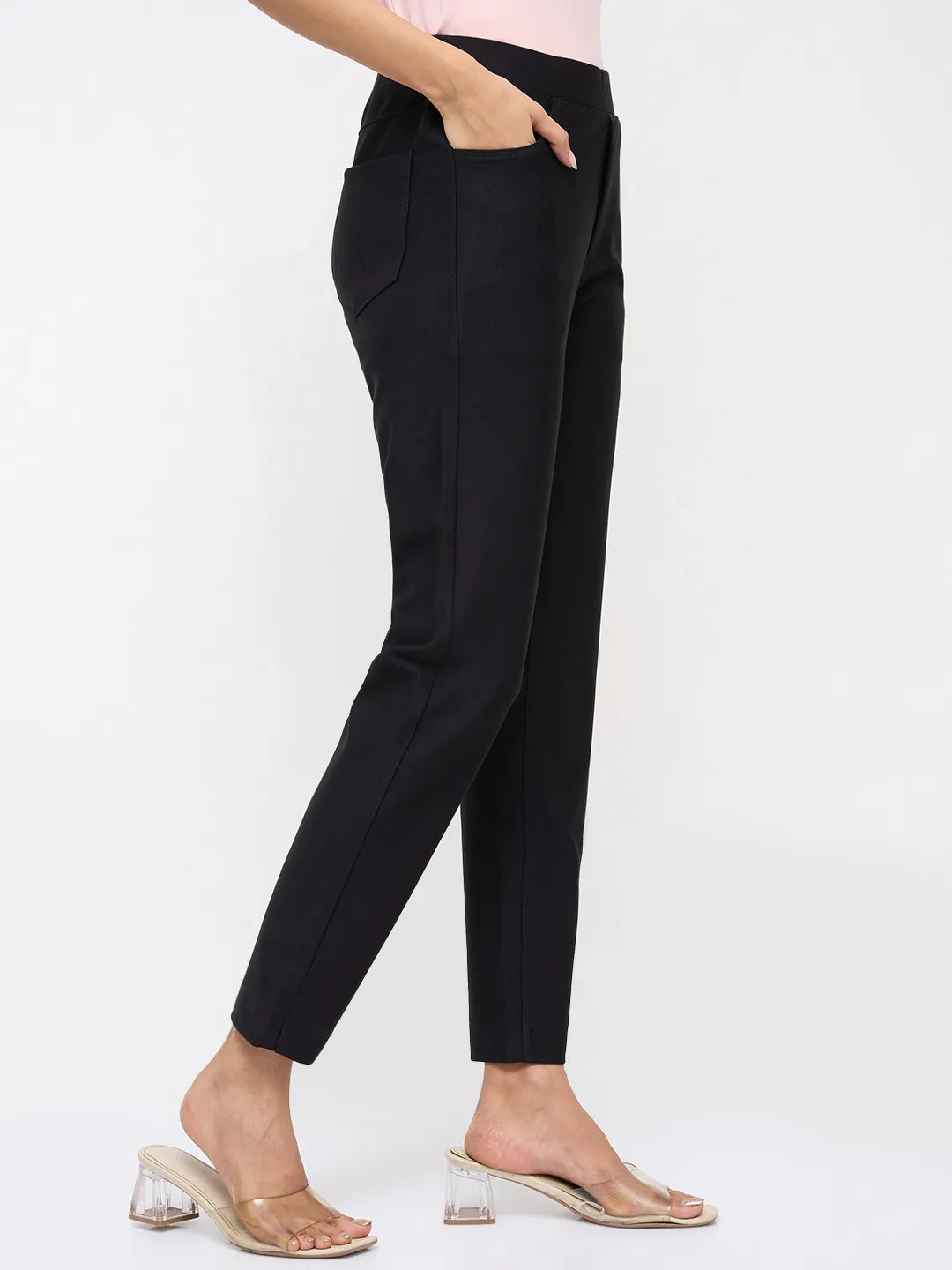 Women Trackpant Slim Fit Black High Rise