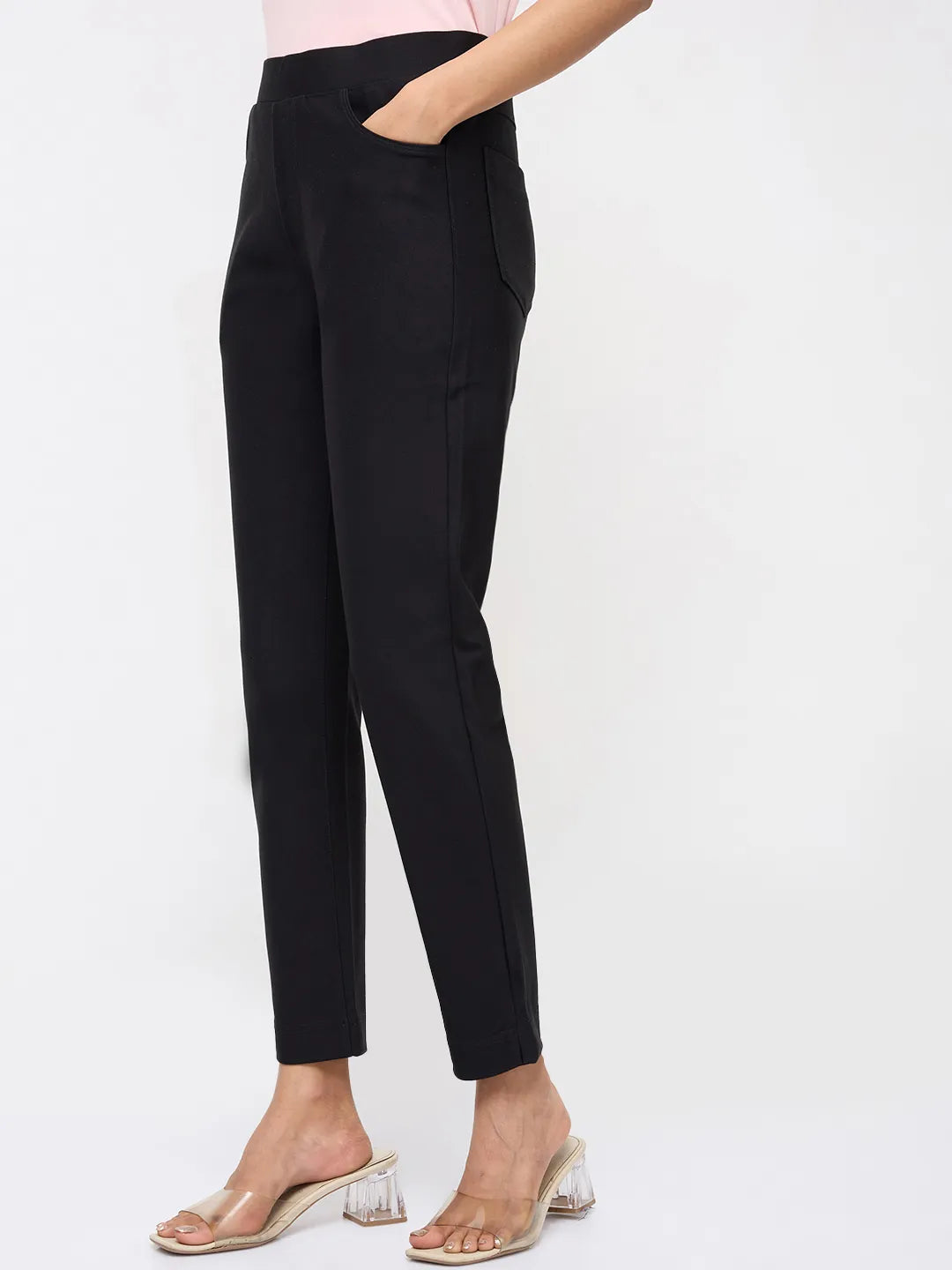 Women Trackpant Slim Fit Black High Rise