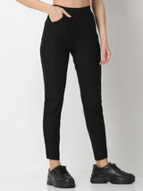 Women Trackpant Skinny Fit Black High Rise