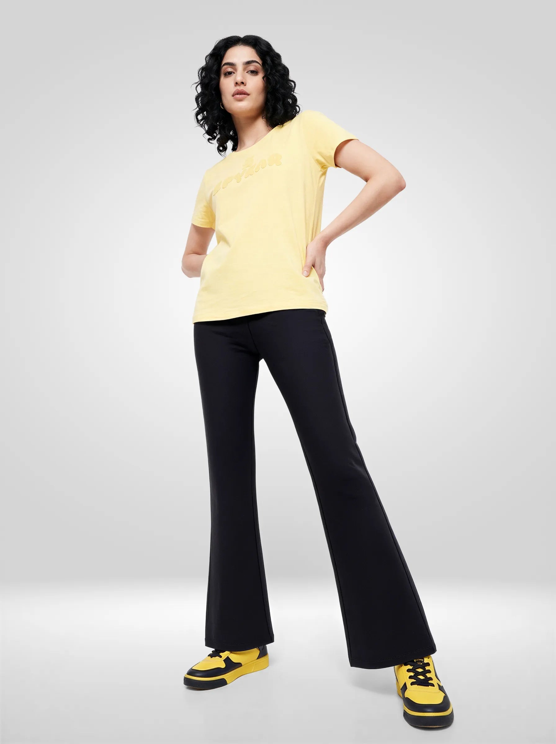Women Trackpant Boot Cut Fit Black High Rise