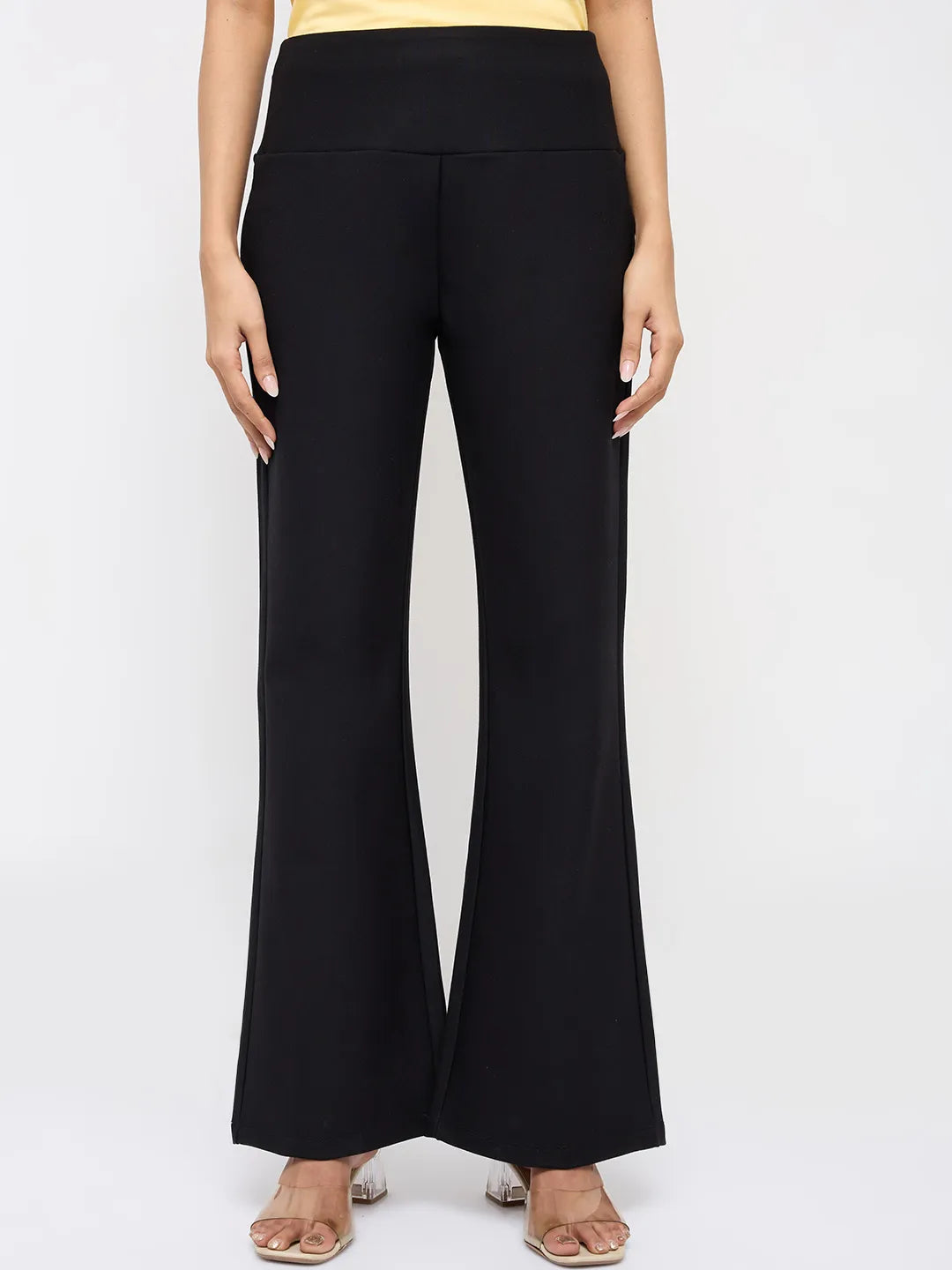Women Trackpant Boot Cut Fit Black High Rise