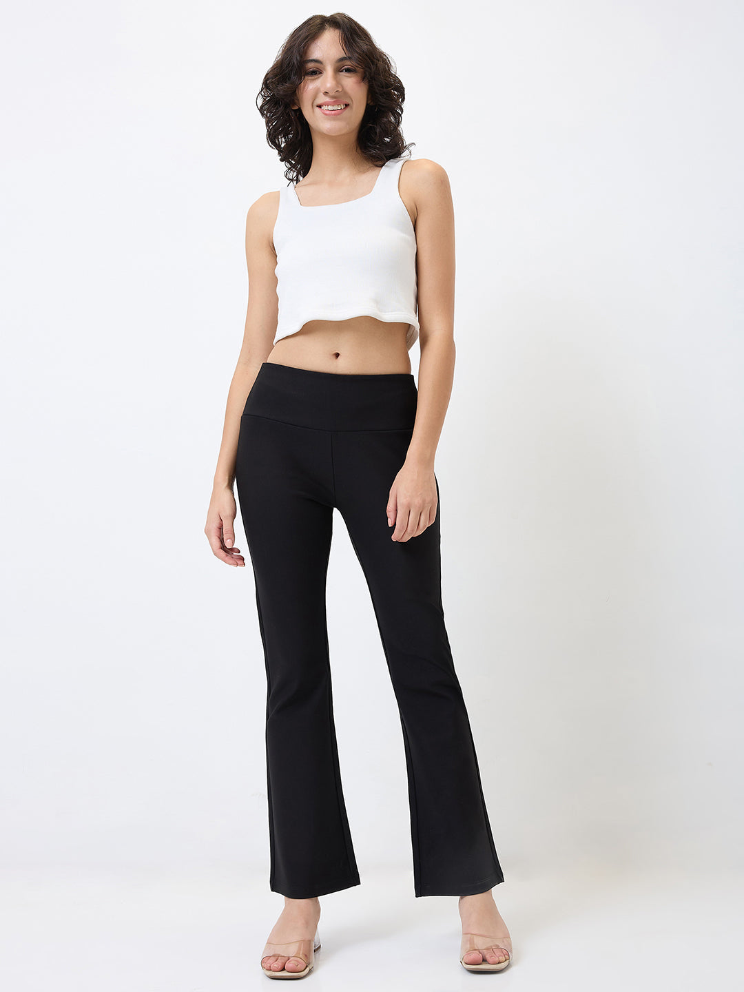 Spykar Boot Cut High Rise Black Casual Track Pant For Women