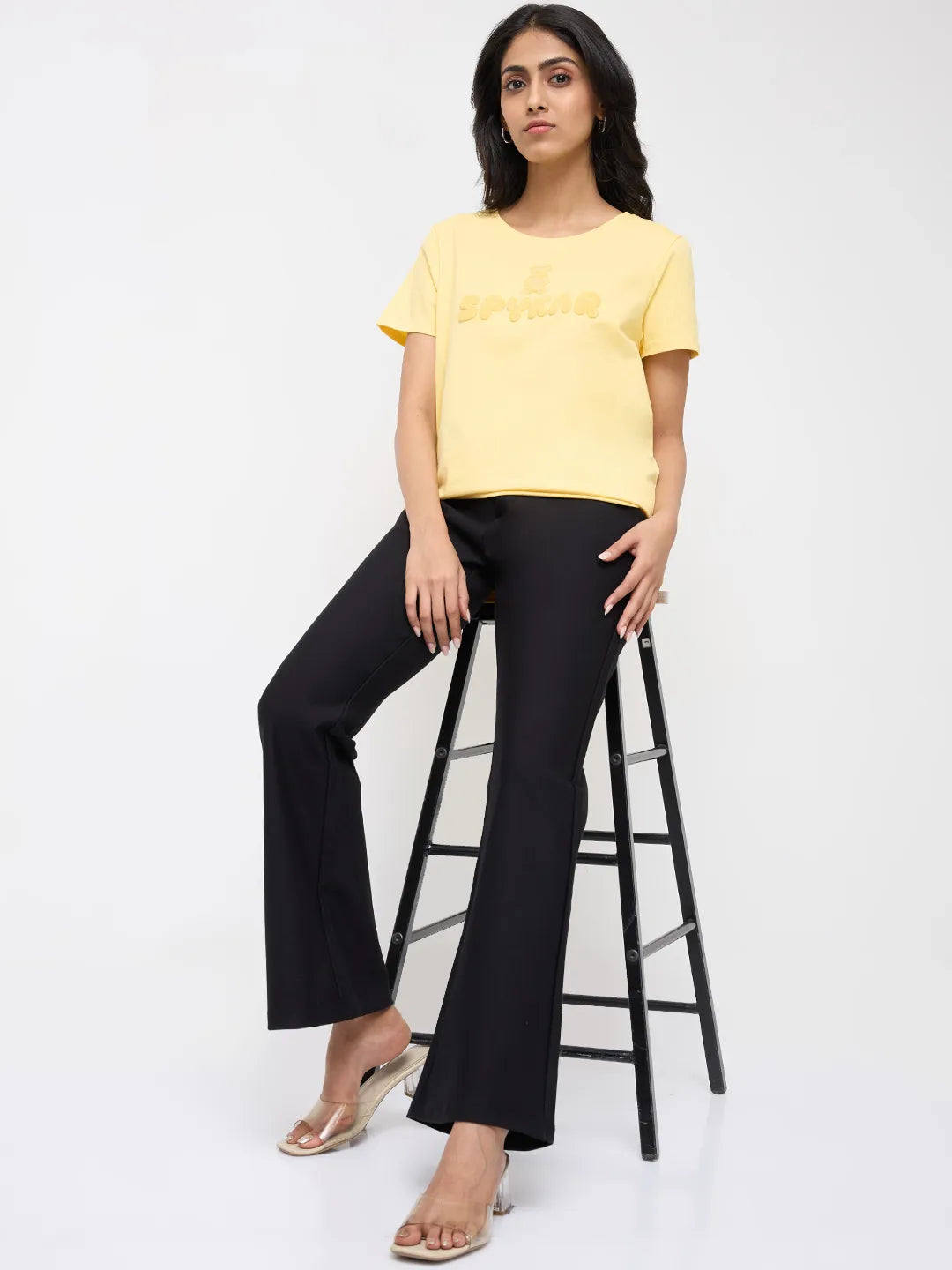 Women Trackpant Boot Cut Fit Black High Rise