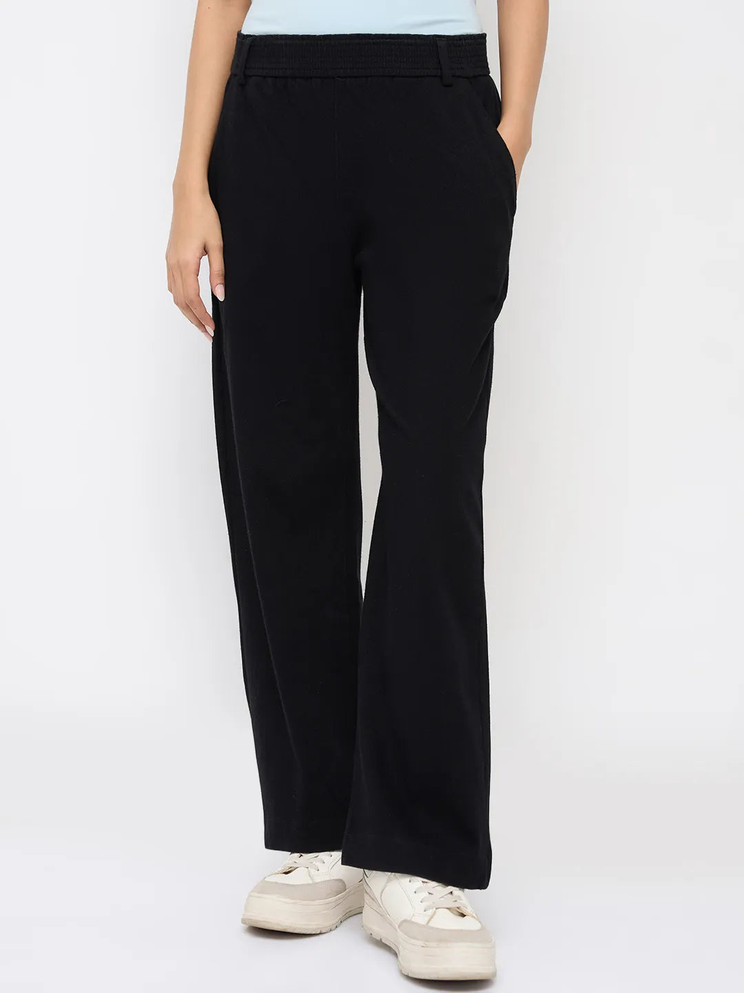 Women Trackpant Straight Fit Black High Rise