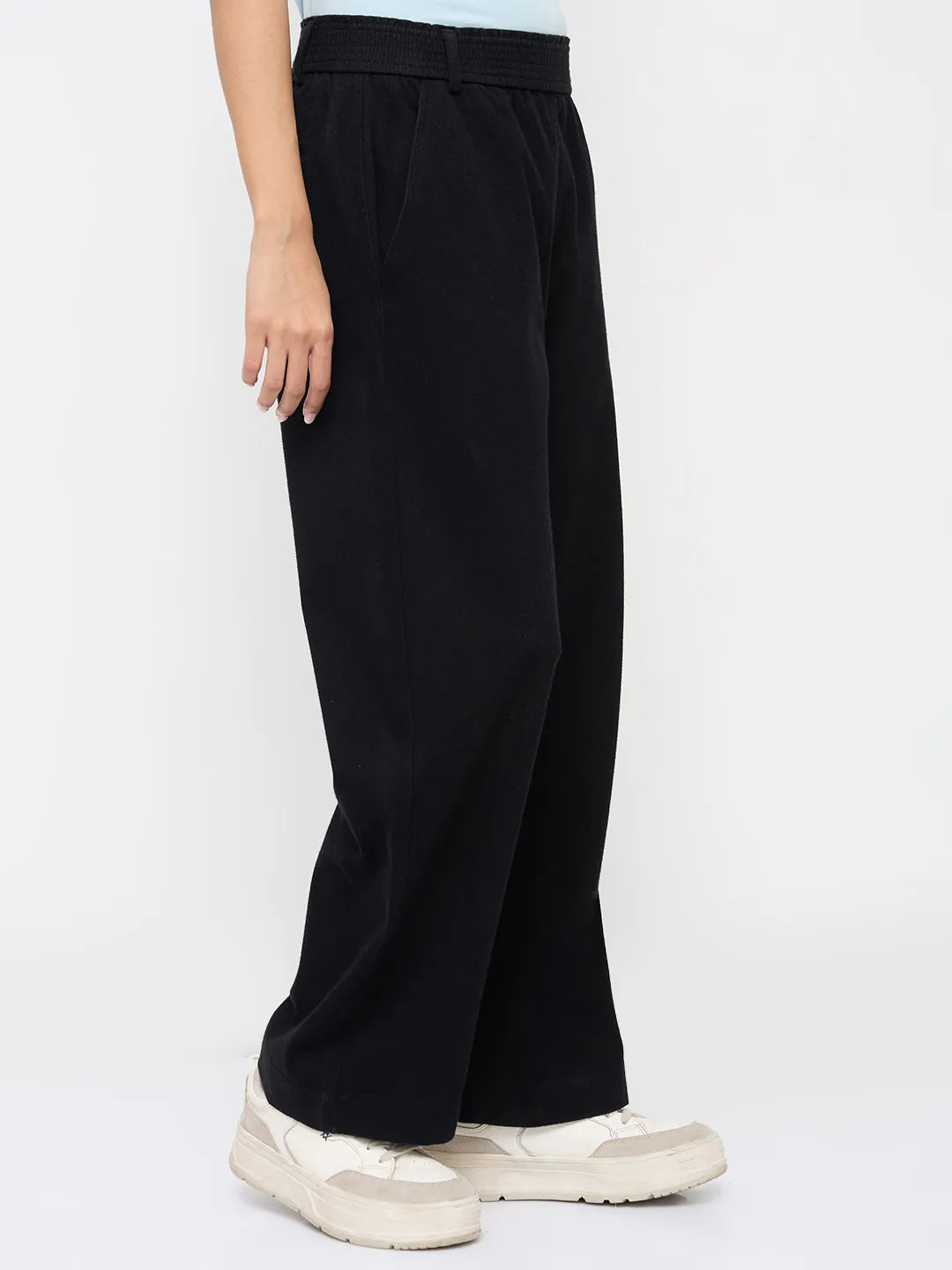 Women Trackpant Straight Fit Black High Rise