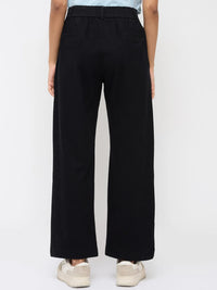 Women Trackpant Straight Fit Black High Rise
