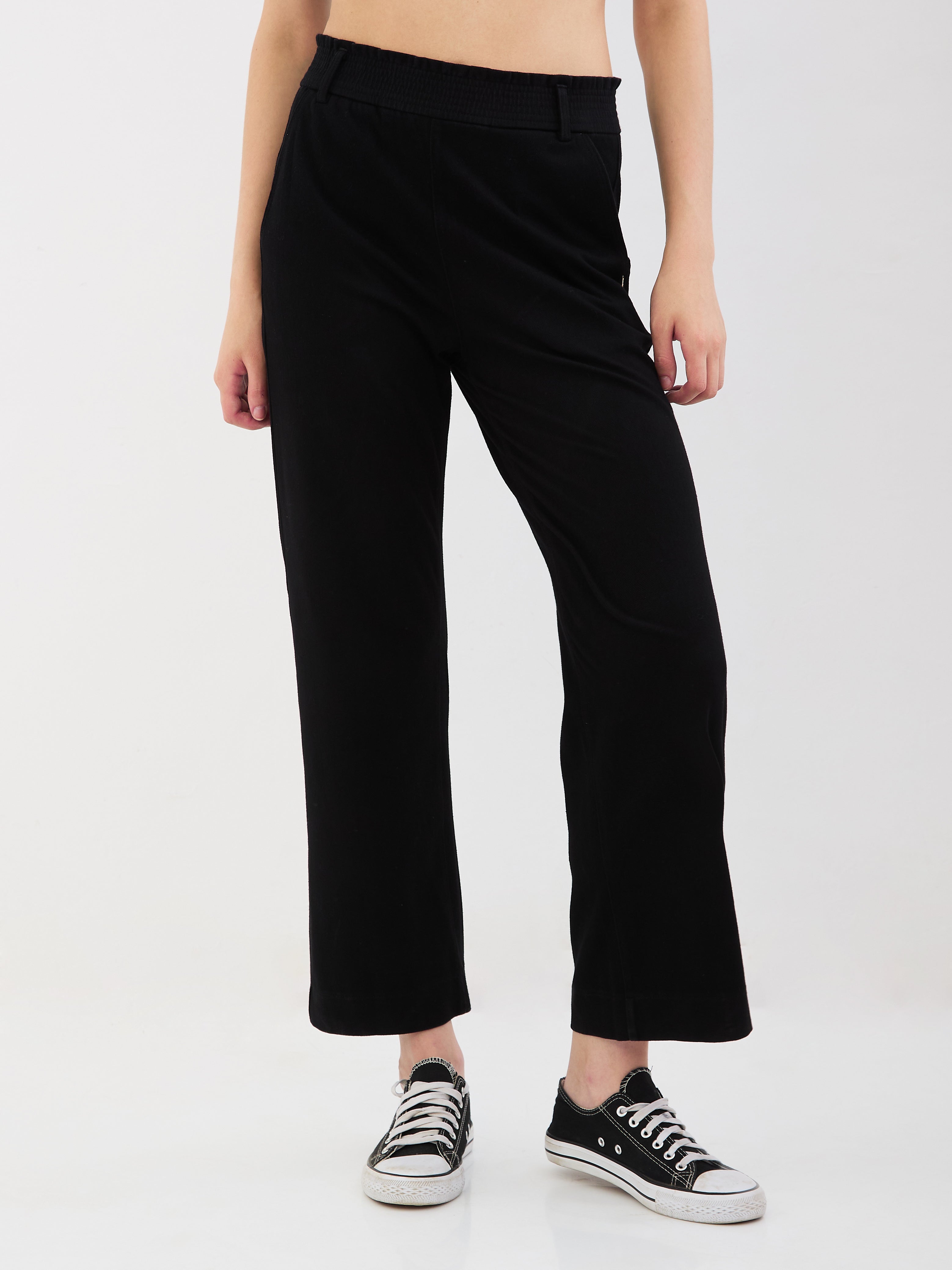 Spykar Black High Rise Straight Fit Casual Knit Track Pants For Women