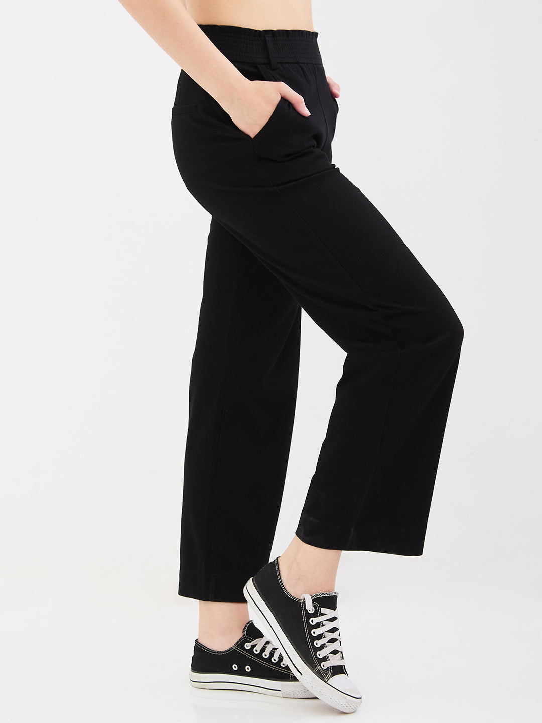 Spykar Black High Rise Straight Fit Casual Knit Track Pants For Women