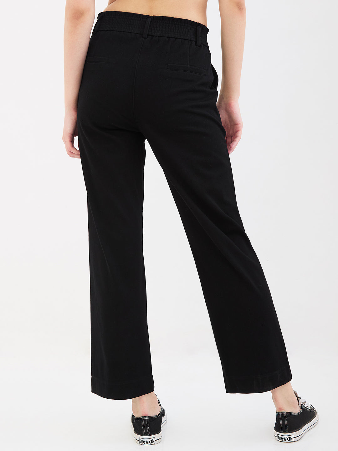 Spykar Black High Rise Straight Fit Casual Knit Track Pants For Women
