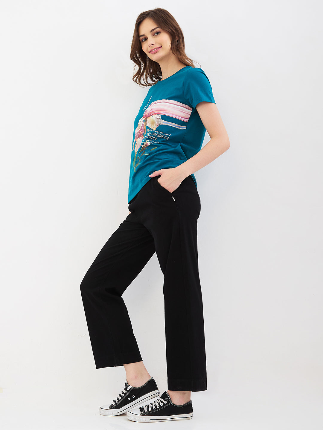 Women Trackpant Straight Fit Black High Rise
