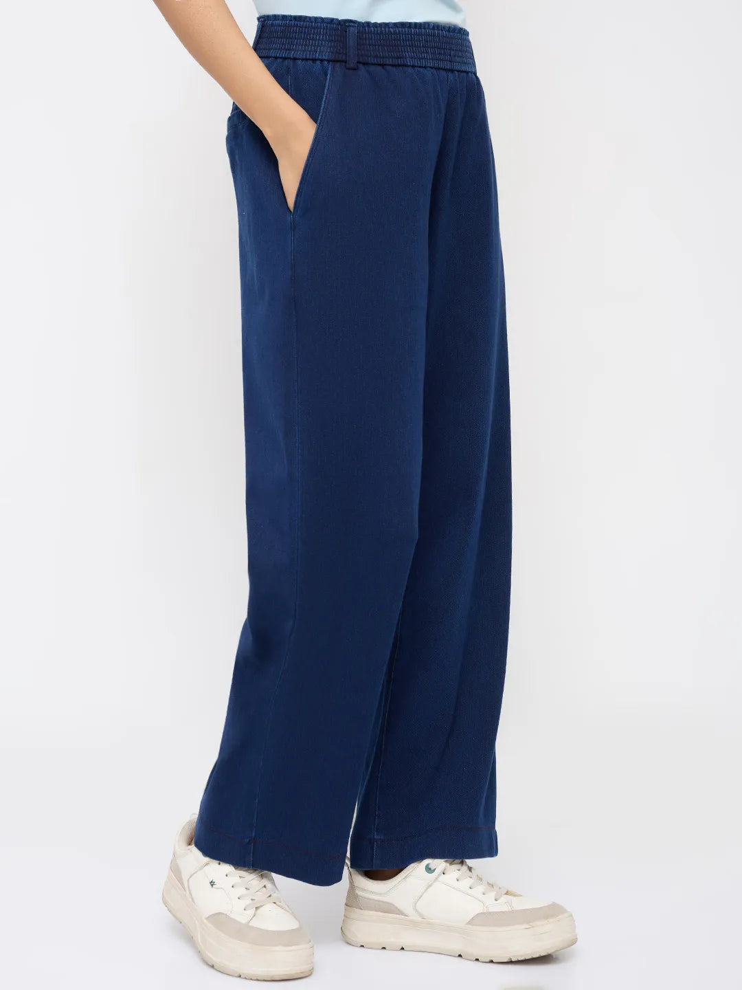 Women Trackpant Straight Fit Dark Blue High Rise