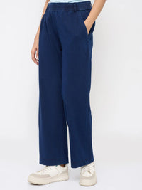 Women Trackpant Straight Fit Dark Blue High Rise