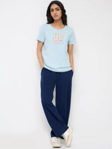 Women Trackpant Straight Fit Dark Blue High Rise