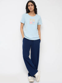 Women Trackpant Straight Fit Dark Blue High Rise