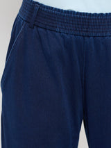 Women Trackpant Straight Fit Dark Blue High Rise