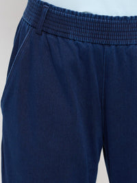 Women Trackpant Straight Fit Dark Blue High Rise