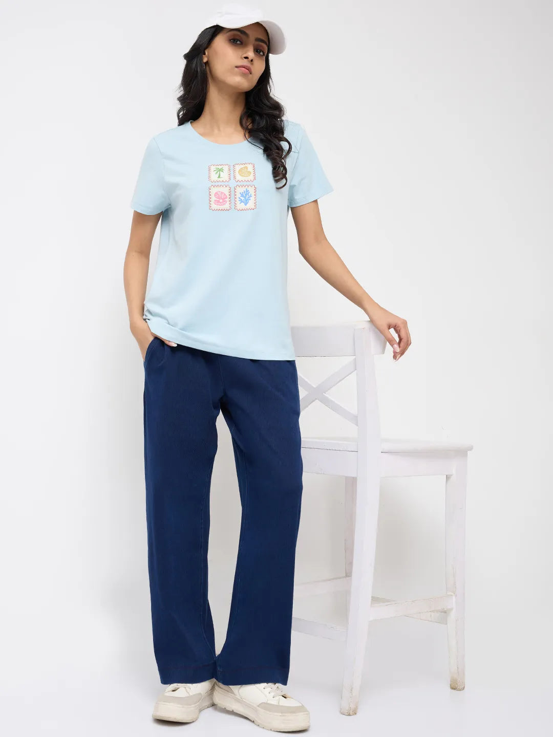Women Trackpant Straight Fit Dark Blue High Rise