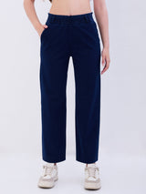 Women Trackpant Straight Fit Dark Blue High Rise
