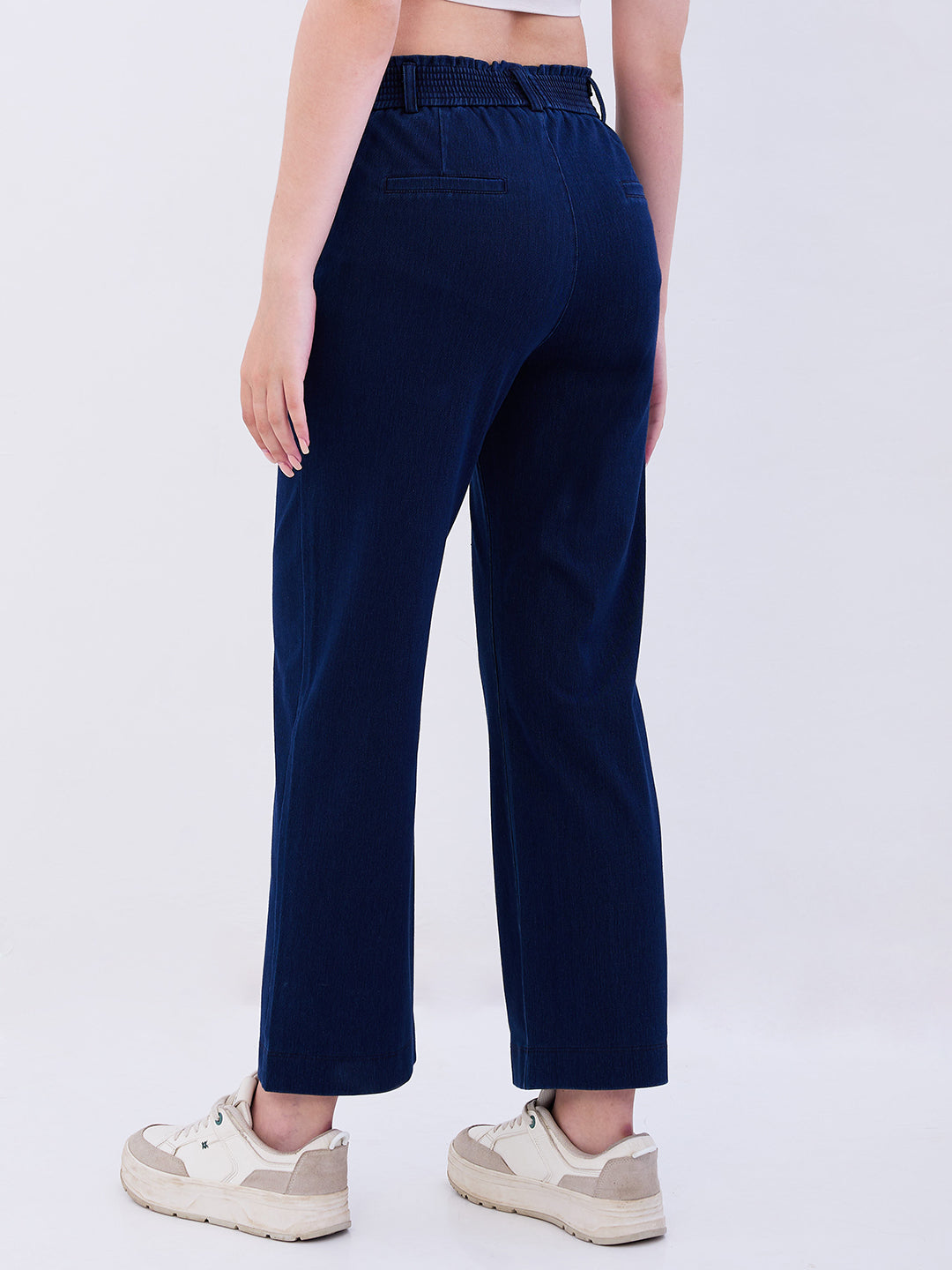 Women Trackpant Straight Fit Dark Blue High Rise
