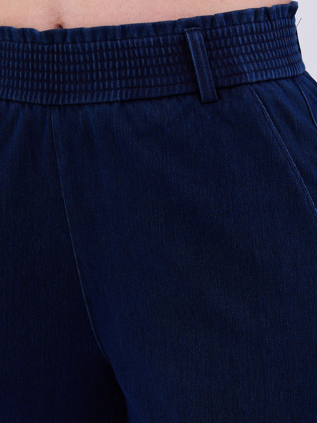 Spykar Dark Blue High Rise Straight Fit Casual Knit Track Pants For Women