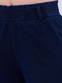 Women Trackpant Straight Fit Dark Blue High Rise