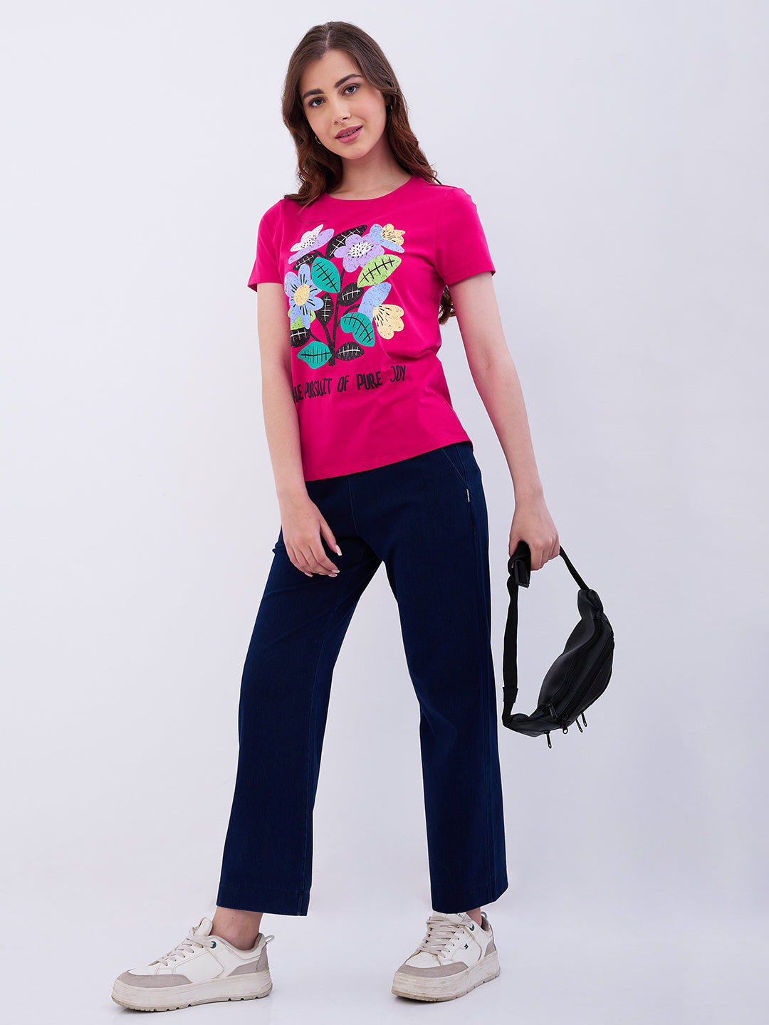Spykar Dark Blue High Rise Straight Fit Casual Knit Track Pants For Women