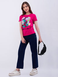 Women Trackpant Straight Fit Dark Blue High Rise