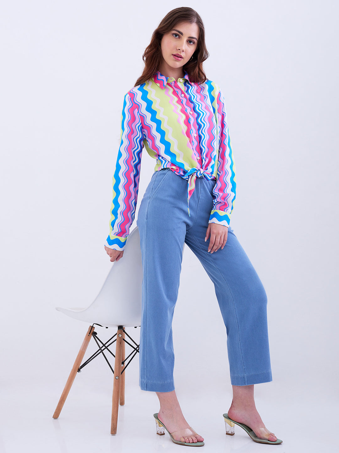 Spykar Ice Blue High Rise Straight Fit Casual Knit Track Pants For Women