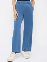 Women Trackpant Straight Fit Mid Blue High Rise