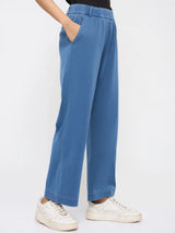 Women Trackpant Straight Fit Mid Blue High Rise