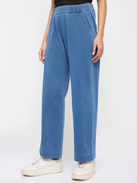 Women Trackpant Straight Fit Mid Blue High Rise