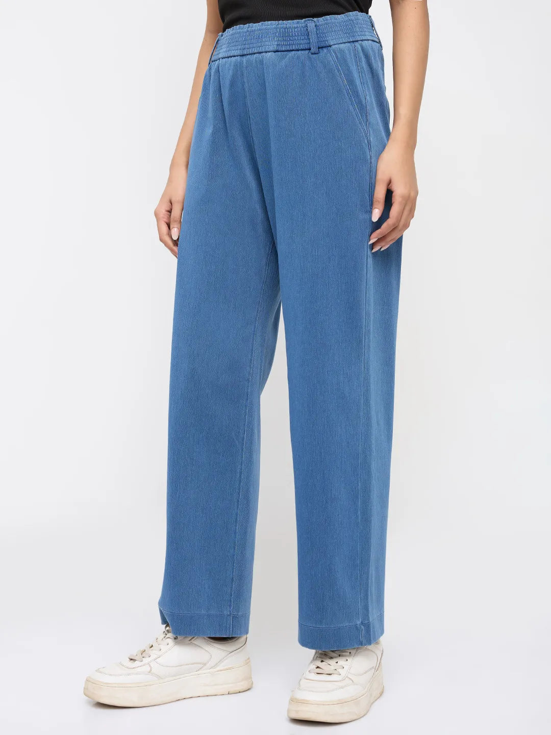 Women Trackpant Straight Fit Mid Blue High Rise