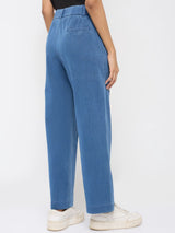 Women Trackpant Straight Fit Mid Blue High Rise