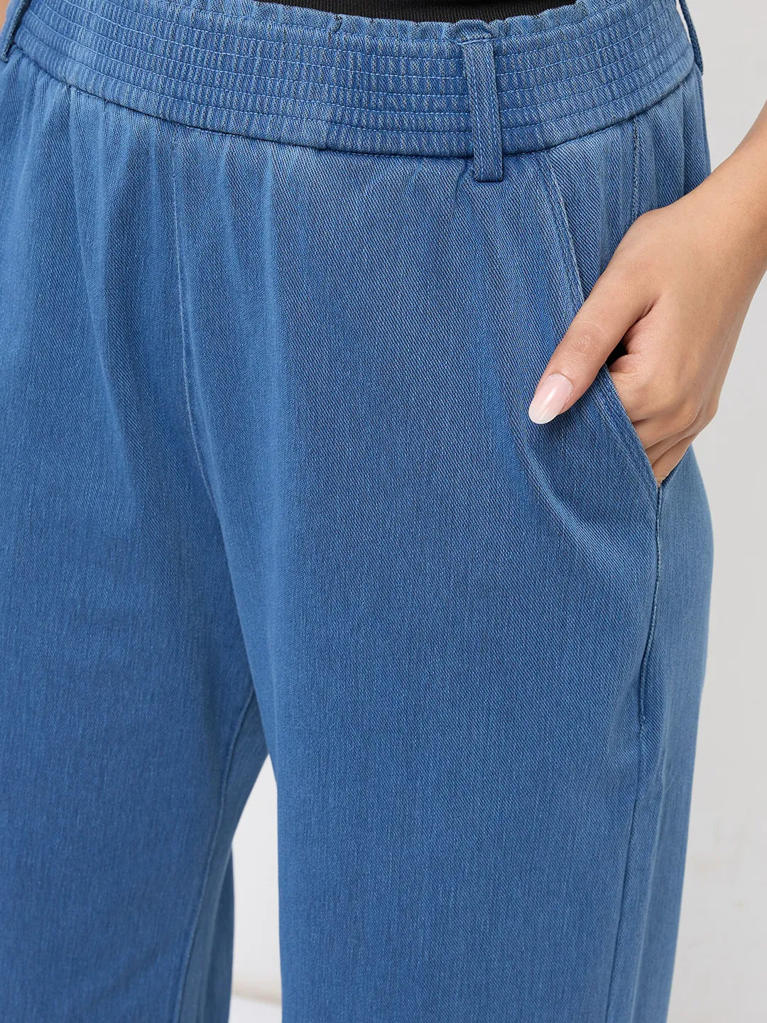 Women Trackpant Straight Fit Mid Blue High Rise