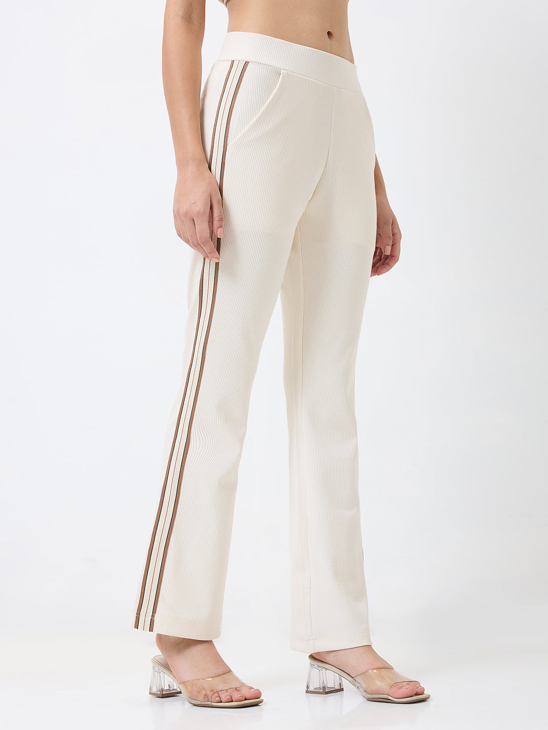 Spykar Straight Fit High Rise White Casual Track Pant For Women