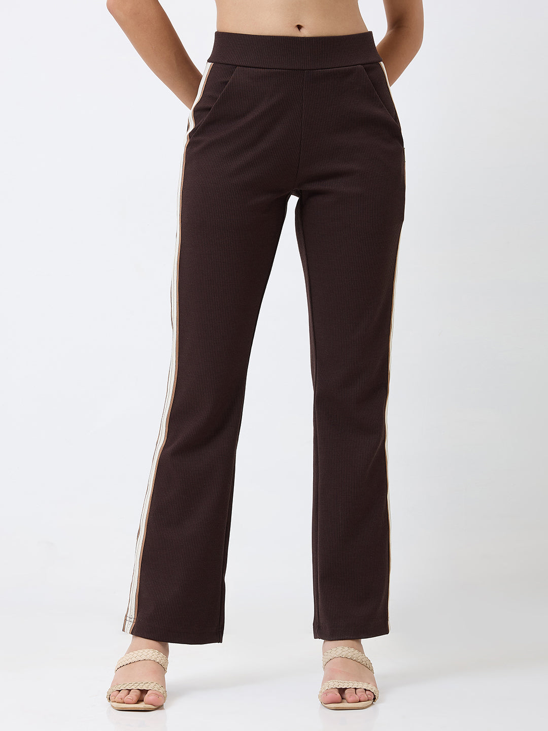 Spykar Straight Fit High Rise Brown Casual Track Pant For Women