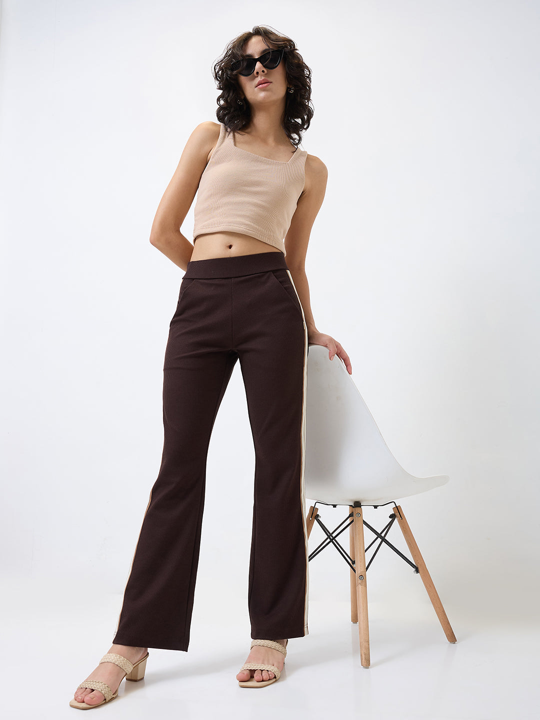 Spykar Straight Fit High Rise Brown Casual Track Pant For Women