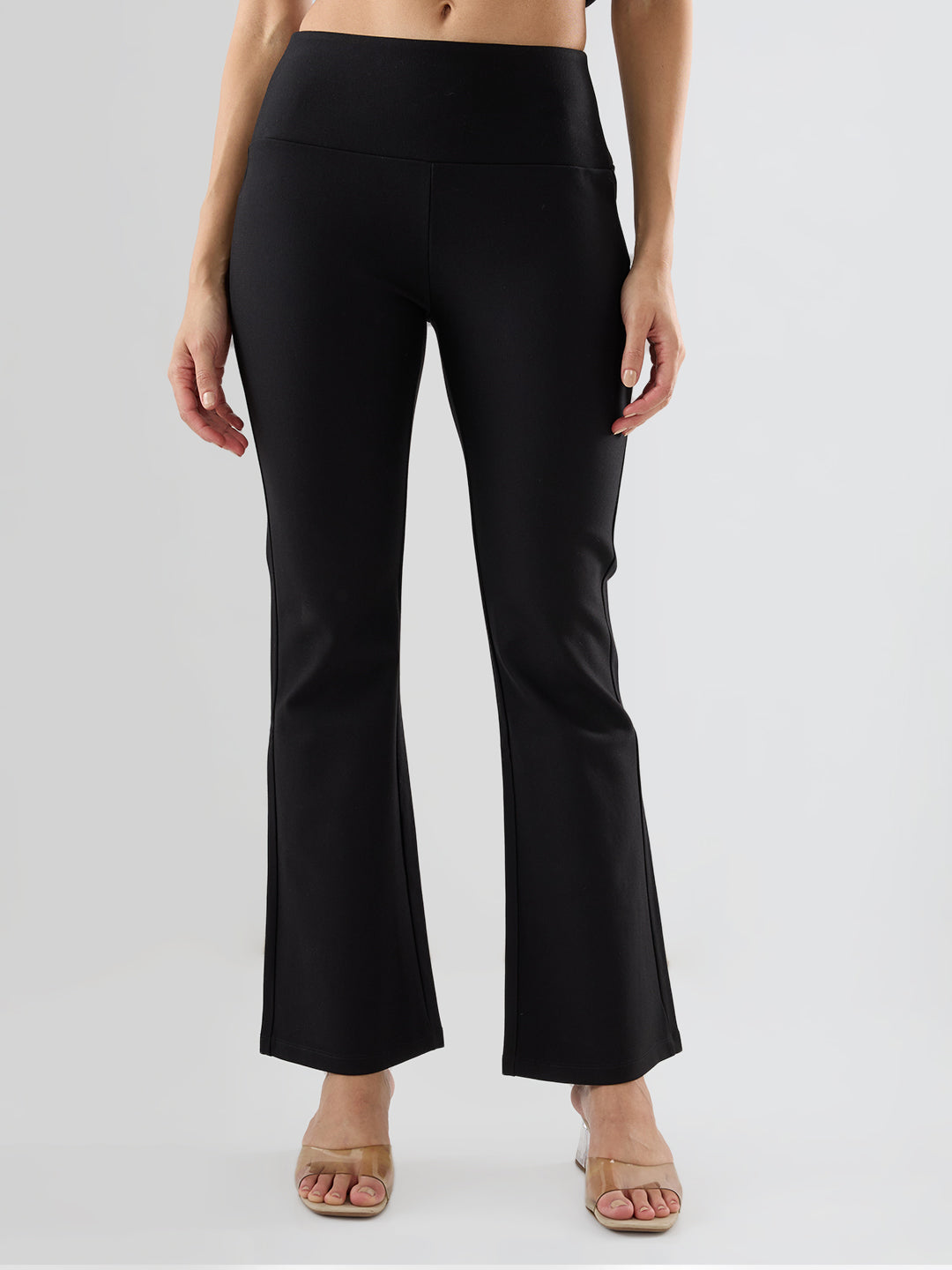 Women Trackpant Boot Cut Fit Black High Rise
