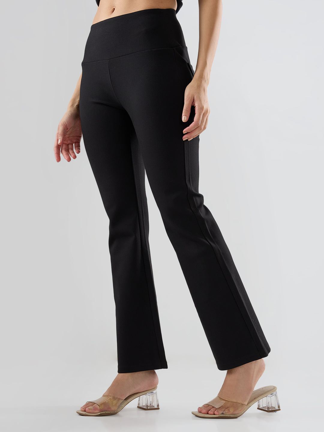 Women Trackpant Boot Cut Fit Black High Rise