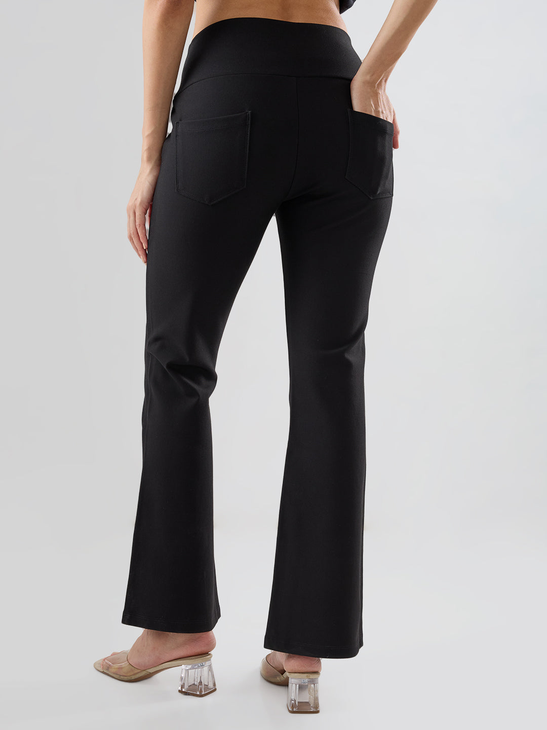 Women Trackpant Boot Cut Fit Black High Rise