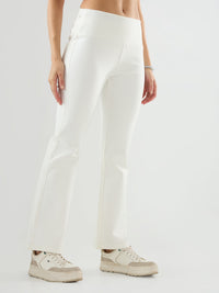 Women Trackpant Boot Cut Fit Off White High Rise