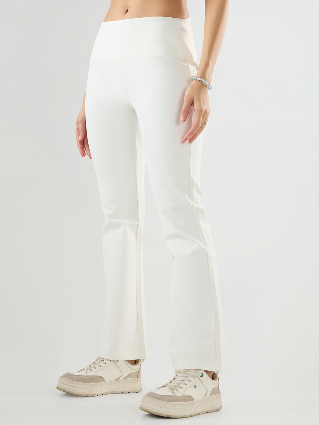 Women Trackpant Boot Cut Fit Off White High Rise