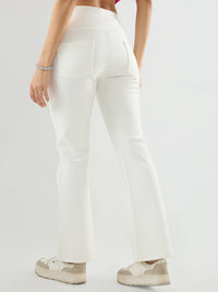 Women Trackpant Boot Cut Fit Off White High Rise